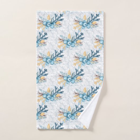 Kerstblauwe winterbessen en zilver Filigree Bad Handdoek (Handdoek)
