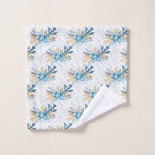 Kerstblauwe winterbessen en zilver Filigree Bad Handdoek (Wasdoekje)