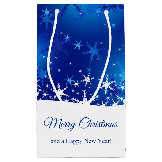 kerstblauwe wintersneeuwvlokken klein cadeauzakje (Achterkant)