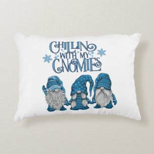 Kerstblauwe wintertrio-chillin met mijn gnomen accent kussen