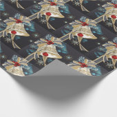 kerstblauwe zilver Bells Gold Bow Cadeaupapier (Hoek)