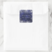 kerstblauwe zilverglitter vierkante sticker (Tas)