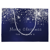 kerstblauwe zilverwitte glitterfamilie groot cadeauzakje (Achterkant)