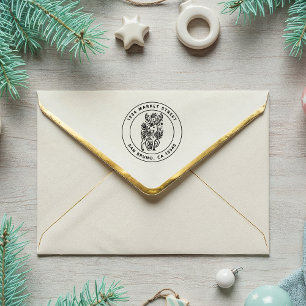 Kerstbloem patroon rendier retour adres 	rubberstempel