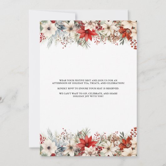 Kerstbloemen Afternoon Tea Feestelijke Fijne Party Kaart (Achterkant)