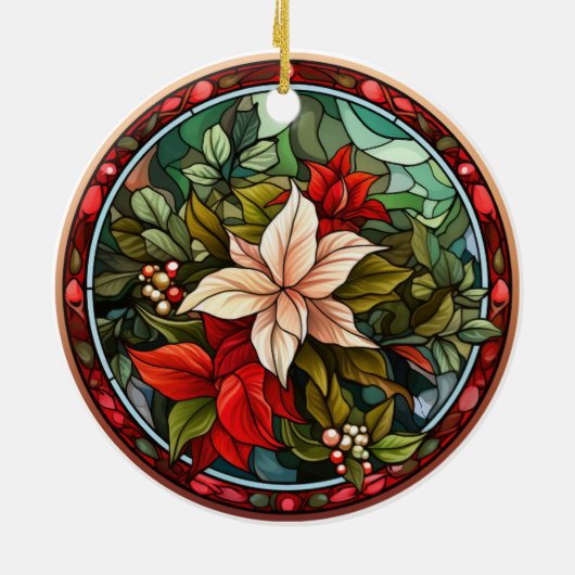 Kerstbloemen gebrandschilderd glas stijl keramisch ornament (Achterkant)