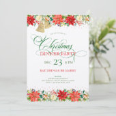 Kerstbloemen grens en typografie Uitnodiging (Staand voorkant)