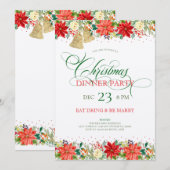 Kerstbloemen grens en typografie Uitnodiging (Voorkant / Achterkant)