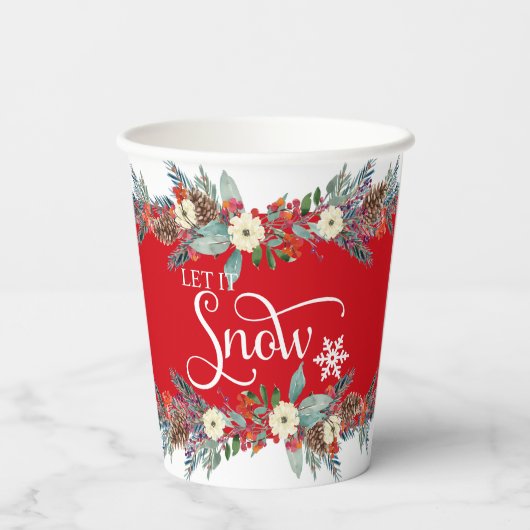 Kerstbloemen grens-Laat het sneeuwtypografie Papieren Bekers (Achterkant)