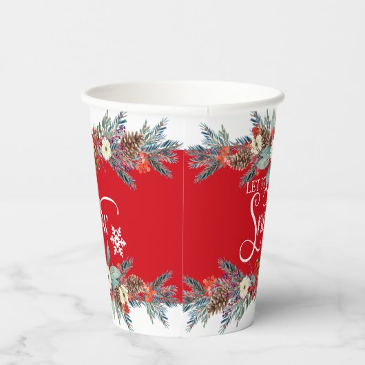 Kerstbloemen grens-Laat het sneeuwtypografie Papieren Bekers (Rechts)