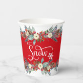 Kerstbloemen grens-Laat het sneeuwtypografie Papieren Bekers (Voorkant)