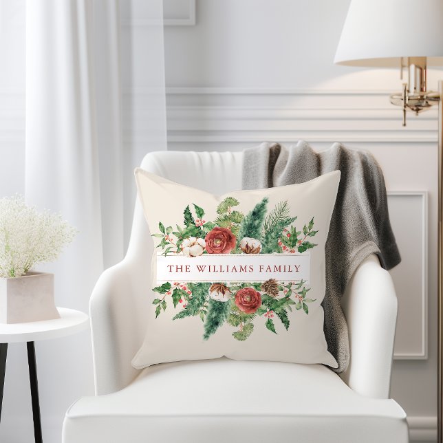 Kerstbloemen Kussen (Christmas Floral Throw Pillow
)