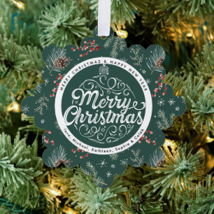 Kerstbloemen Rood & Groen Botanisch Ornament Kaart