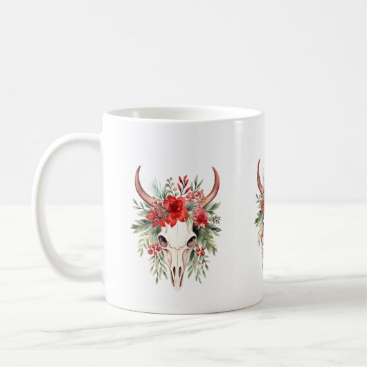 Kerstbloemen stier schedel koffiemok (Links)