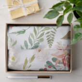 Kerstbloemen & witte rozen patroon tissuepapier (Geschenk)