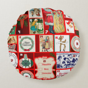 Kerstblok Advent Illustratie Vierkante Kunst Rond Kussen