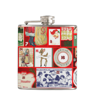 Kerstblok Adventkalender Raster Kunst Vintage Heupfles