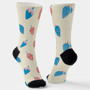 Kerstblozen Roze en Blauwe Bellen Patroon Sokken