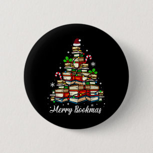 Kerstboek Kerstboom Boekliefhebber Kerstman Ronde Button 5,7 Cm