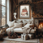 Kerstboek Stack Waterverf Art Style Poster