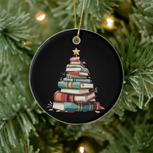 Kerstboeken Boom Boekliefhebber Leraren Boekenwurm Keramisch Ornament