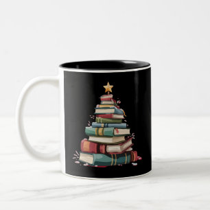Kerstboeken Boom Boekliefhebber Leraren Boekenwurm Tweekleurige Koffiemok