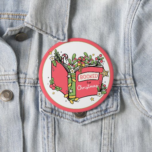 Kerstboeken lezen ronde button 4,0 cm (In situ)