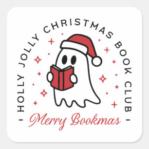 Kerstboekenclub Holly Jolly Reader Vierkante Sticker