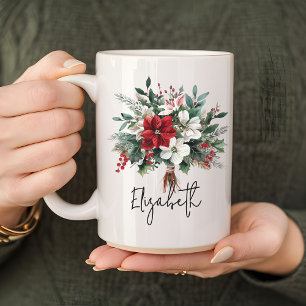 Kerstboeket Bloemenmok voor Vrouwen of Collega's Koffiemok