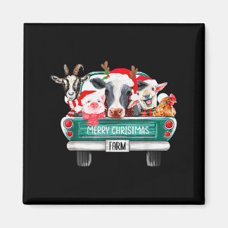 Kerstboerderijdieren vrachtwagen kerstmuts familie magneet