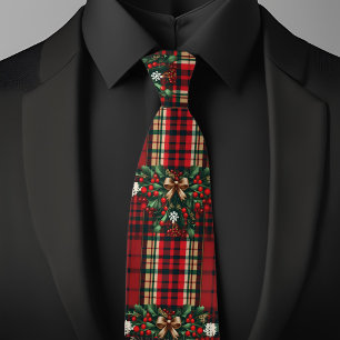 Kerstbogen en bessen op Plaid Stropdas