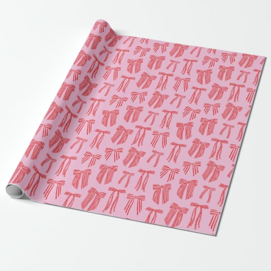 Kerstbogen roze rood gestreepte Coquette Cadeaupapier (Uitgerold)