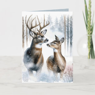 Kerstbok en -ree Waterverf Feestdagen Kaart