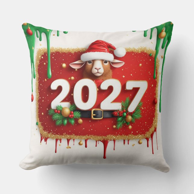 Kerstbok met groene krans kussen (Voorkant)