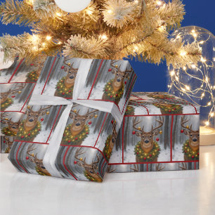 Kerstbok met krans cadeaupapier