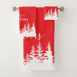 Kerstbomen Bad Handdoek Set Rood en Wit