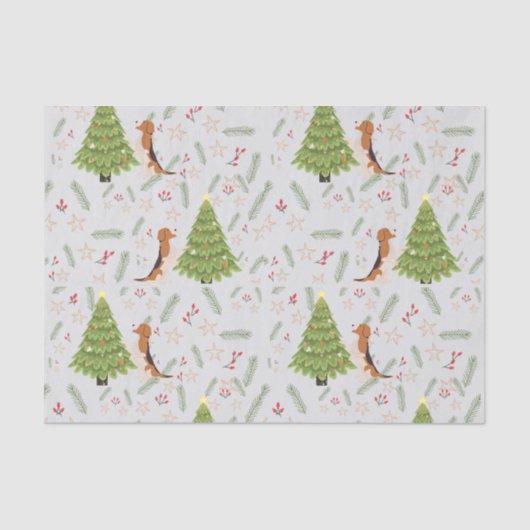 Kerstbomen & Beagle Hondenpatroon op maat Tissuepapier (Voorkant)