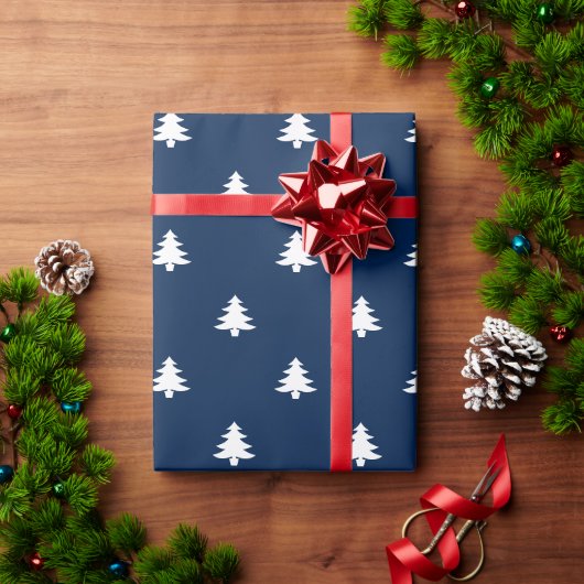 kerstbomen blauw wit patroon schattig geschenk cadeaupapier (Feestdagen Geschenken)