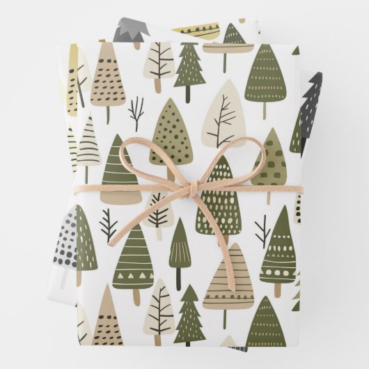 Kerstbomen bruin en groen inpakpapier vel (In situ)