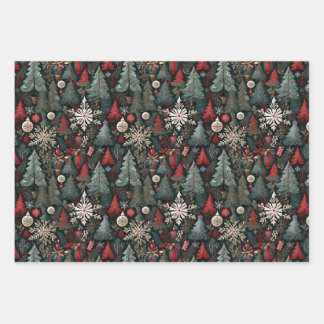 Kerstbomen, Candyland huizen, sneeuwvlokken set Inpakpapier Vel