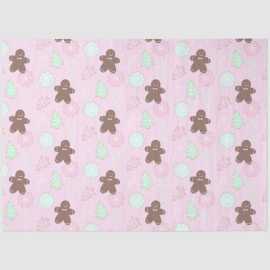 Kerstbomen Cookies Snoep Canes Roze Kerst Tissuepapier (Voorkant)