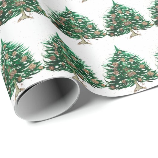 Kerstbomen dennen feestelijke groene Waterverf Cadeaupapier (Rol Hoek)