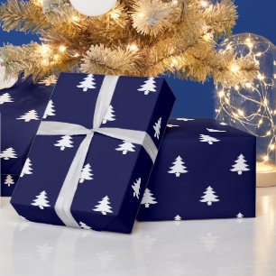 Kerstbomen donkerblauw en witte elegant cadeaupapier