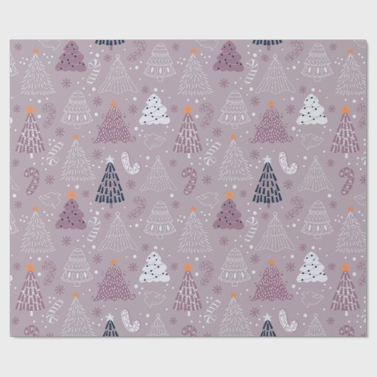 Kerstbomen Doven Sneeuwvlokken Grijze Kerstmis Cadeaupapier (Vlak)