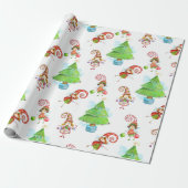 kerstbomen en cadeaubonen cadeaupapier (Uitgerold)