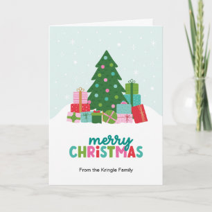 Kerstbomen en -cadeaus in aquablauw feestdagen kaart