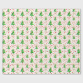 Kerstbomen en gouden sneeuwvlokken cadeaupapier (Vlak)