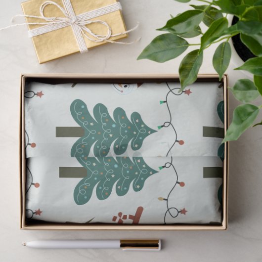 Kerstbomen en groene kerstverlichting tissuepapier