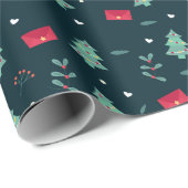 Kerstbomen en Holly Modern Pattern Dark Blue Cadeaupapier (Rol Hoek)