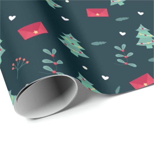 Kerstbomen en Holly Modern Pattern Dark Blue Cadeaupapier (Rol Hoek)